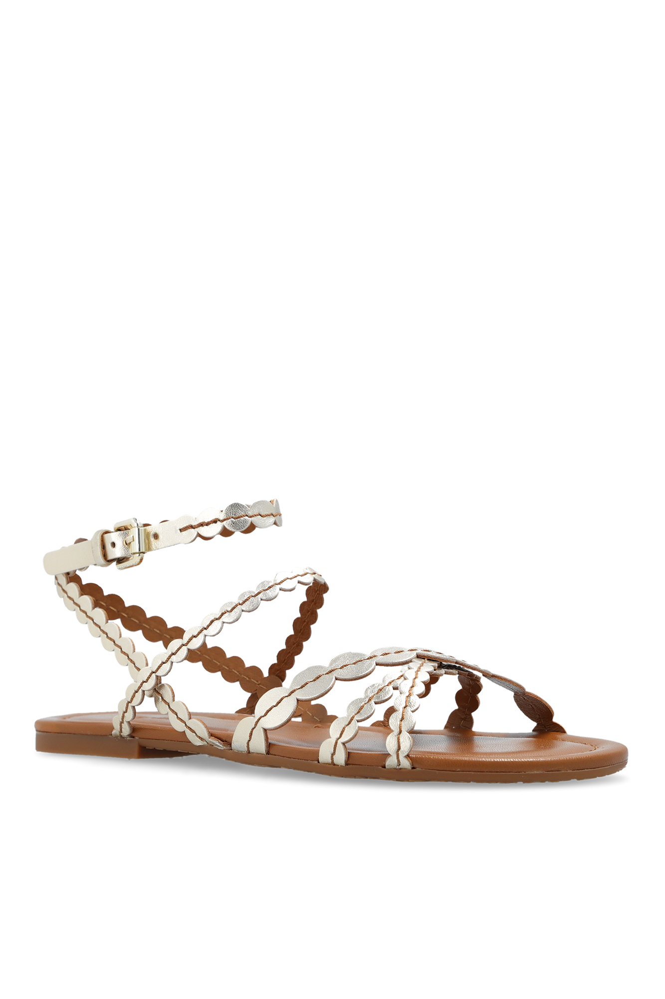 【関税&送料込】Chloe Sandalo Piatto Woody Chloe Woody Slides in Tan - Gold 'Kaddy' leather sandals See